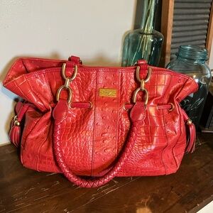 Isabella Adams Genuine Leather Red Crocodile Embossed Handbag